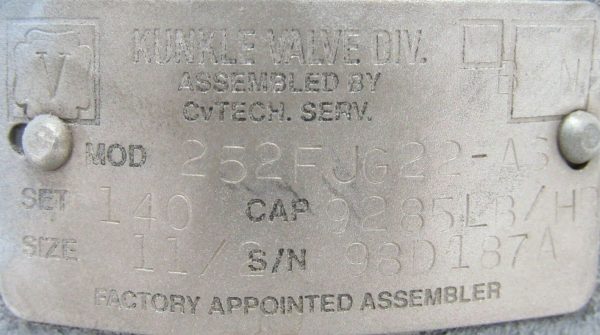 REFURBISHED KUNKLE 252FJG22-AS SAFETY VALVE 1.5" 140PSI 252FJG22AS - Image 4