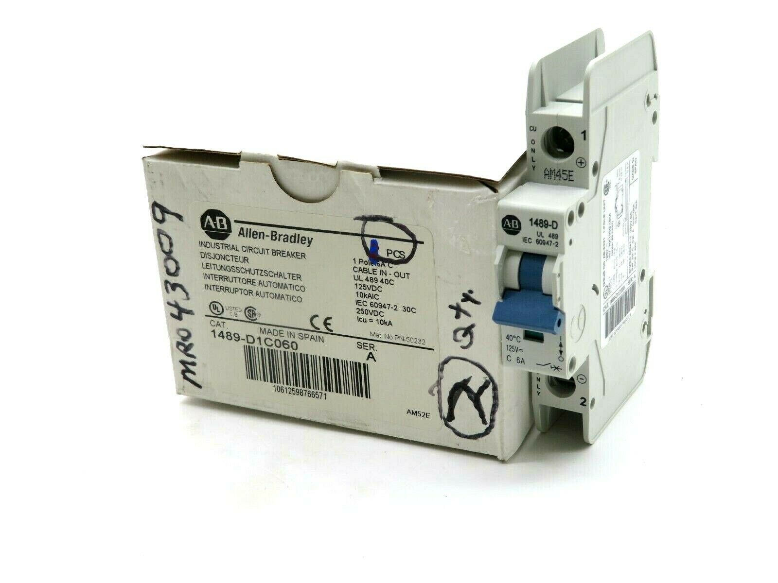 NEW ALLEN BRADLEY 1489-D1C060 CIRCUIT BREAKER SERIES A 1489D1C060