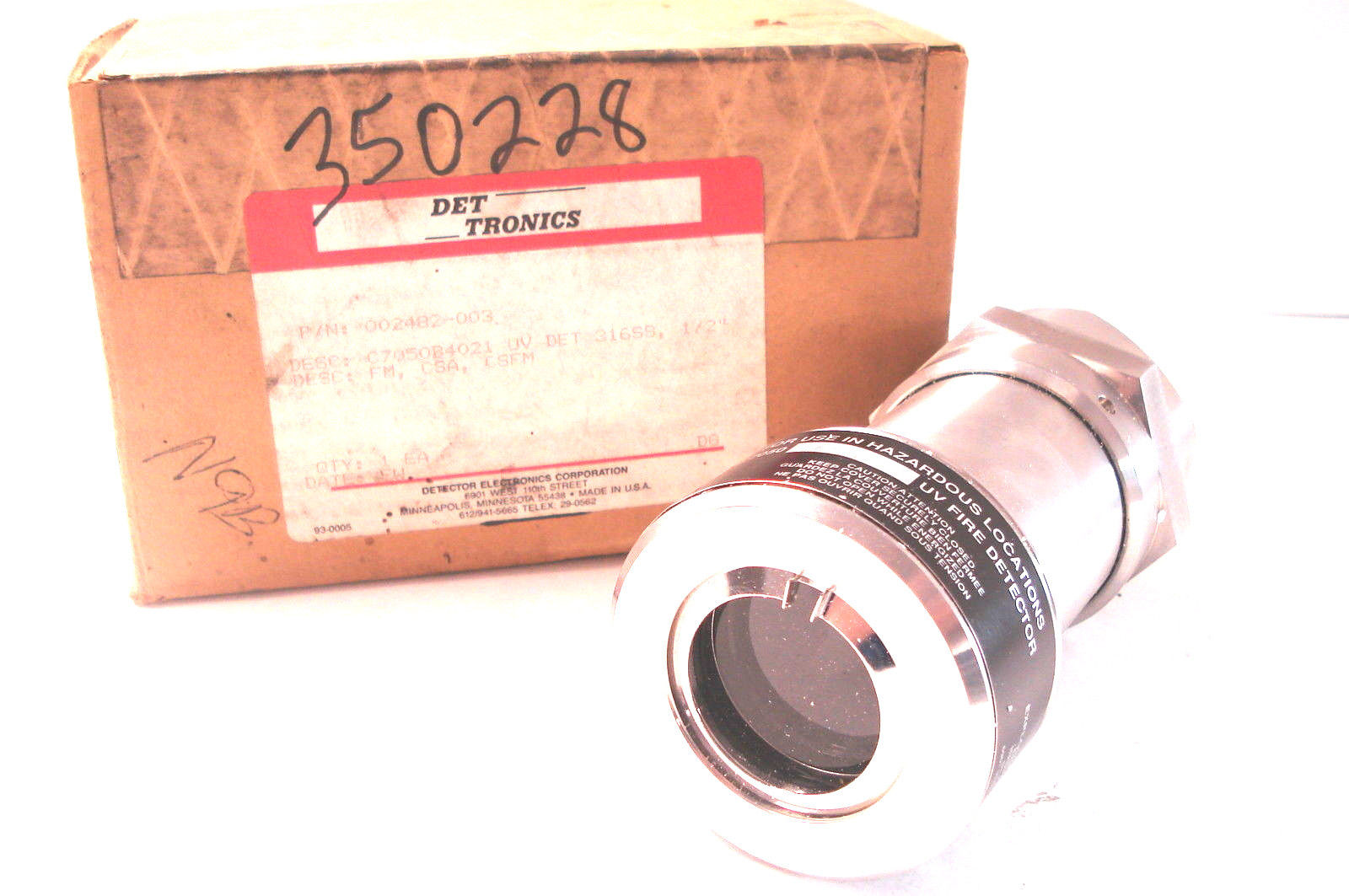 NEW DET TRONICS 002482-003 UV FIRE DETECTOR C7050B4021 1/2''