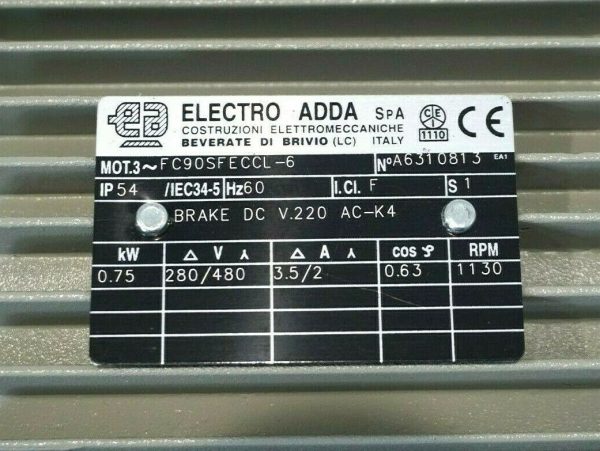 NEW ELECTRO ADDA FC90SFECCL MOTOR 1130 RPM 0.75KW - Image 4
