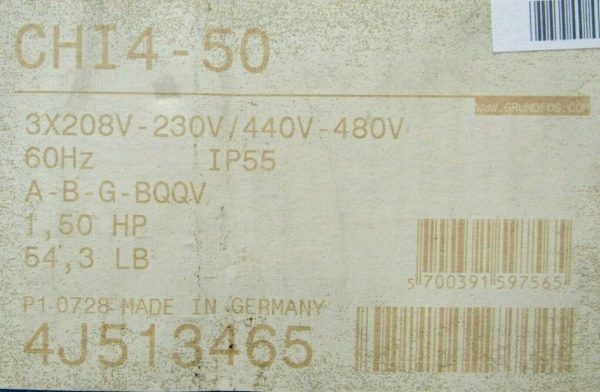 NEW GRUNDFOS CHI4-50 CENTRIFUGAL WATER PUMP CHI4-50 A-B-G-BQQV C 4J513465P10728 - Image 6