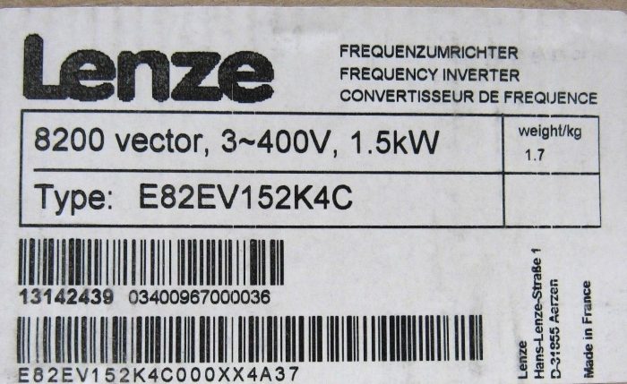 NEW LENZE E82EV152K4C FREQUENCY INVERTER 8200 VECTOR 3-400V 1.5KW - Image 5