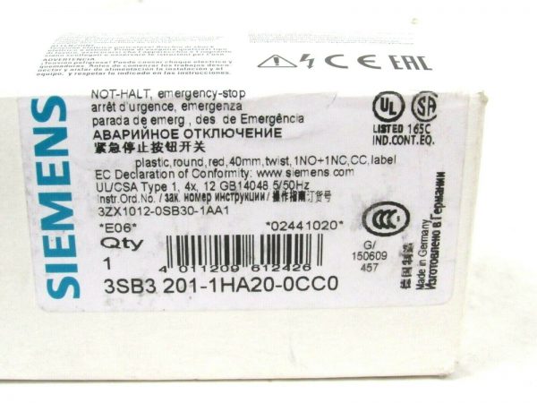 NEW SIEMENS 3SB3 201-1HA20-0CC0 EMERGENCY STOP PUSH BUTTON 3SB32011HA200CC0 - Image 3