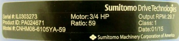 NEW SUMITOMO CNHM08-6105YA-59 GEAR MOTOR 3/4HP 59:1 230/460V CNHM086105YA59 - Image 5
