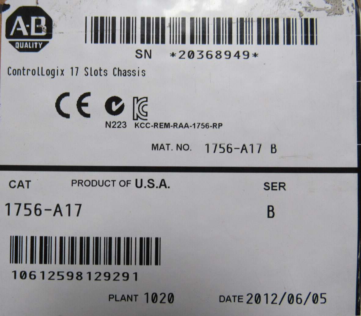 Modulo Telaio Allen-Bradley ControlLogix 1756-A17 – 17 Slot, Serie C, Nuovo Sigillato