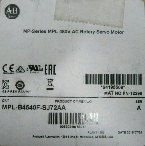 NEW ALLEN BRADLEY MPL-B4540F-SJ72AA SERVO MOTOR SER.A MPLB4540FSJ72AA - Image 5