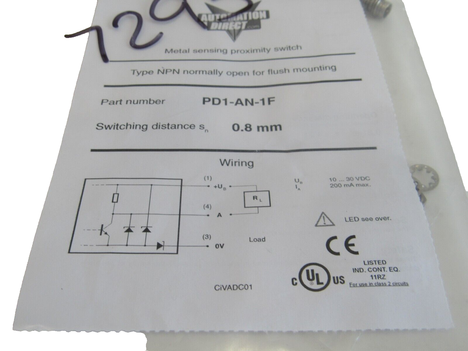 NEW AUTOMATION DIRECT PD1-AN-1F PROXIMITY SENSOR PD1AN1F - Image 3