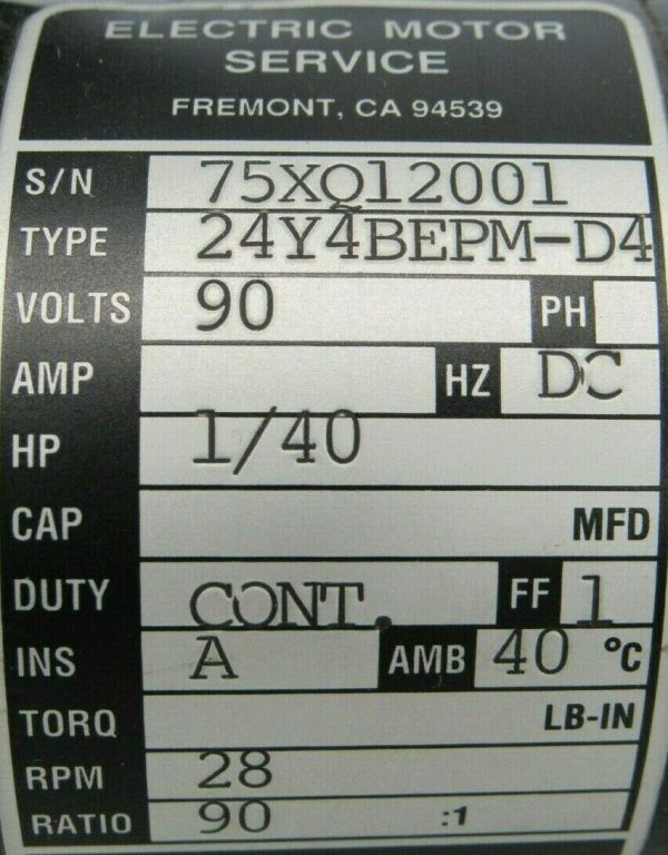NEW ELECTRIC MOTOR SERVICE 24Y4BEPM-D4 GEARMOTOR 90VDC 1/40HP 90:1 24Y4BEPMD4 - Image 5