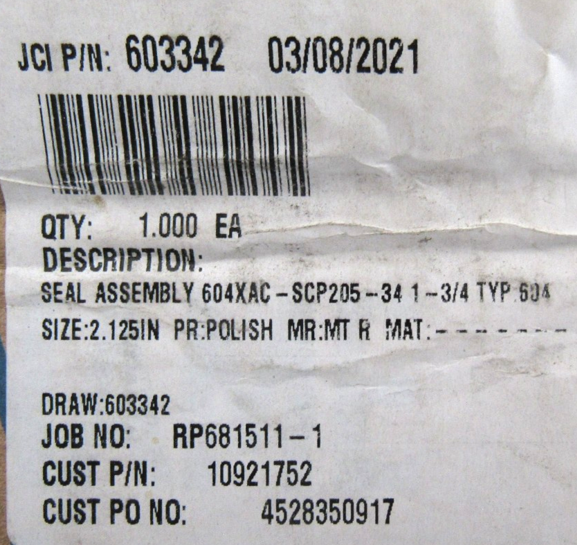 NEW JOHN CRANE 603342 MECHANICAL SEAL 2.125" TYPE 604 604XAC-SCP205-34 ...