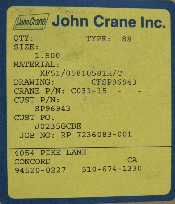 NEW JOHN CRANE C031-15 SEAL TYPE 88 1.50" ID XF51/05810581H/C C03115 - Image 5