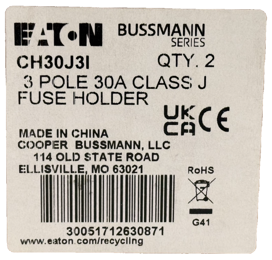 LOT OF 2 NEW EATON COOPER BUSSMANN CH30J3I FUSE HOLDERS 30A CLASS J - Image 7
