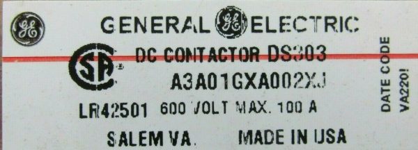 NEW GENERAL ELECTRIC A3A01GXA002XJ DC CONTACTOR 100A 600V DS303 LR42501 - Image 4