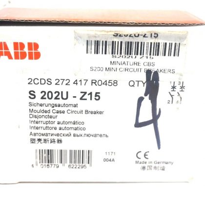 4 NEW ABB S202U-Z15 CIRCUIT BREAKERS S202UZ15