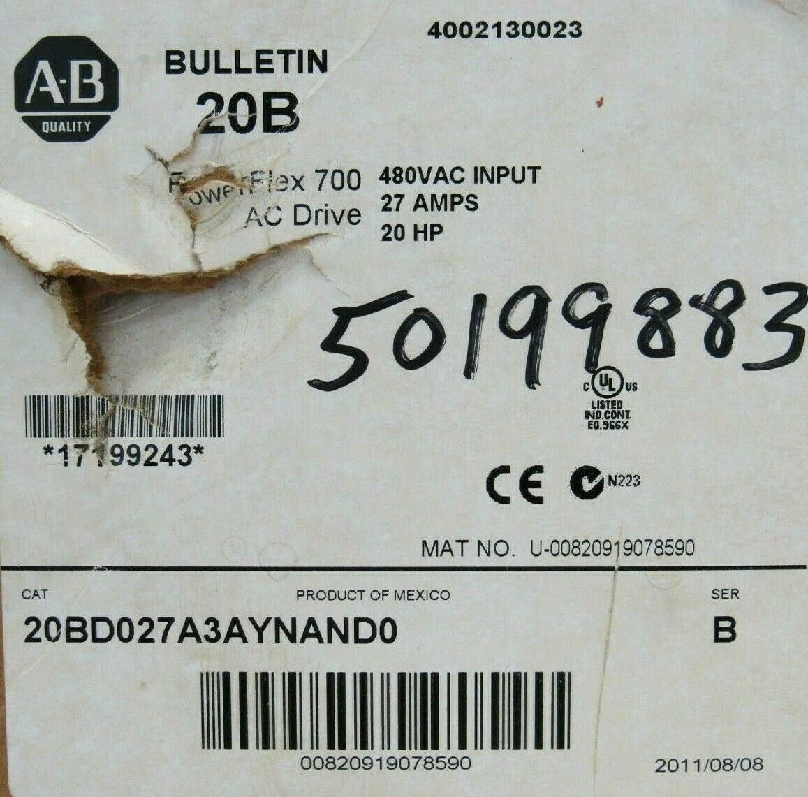 NEW ALLEN BRADLEY 20BD027A3AYNAND0 POWERFLEX 700 SER.B 20HP - Image 6