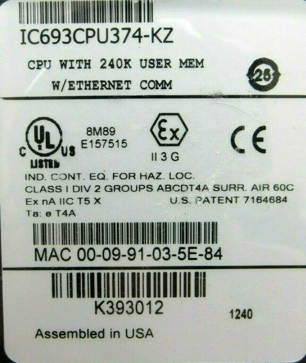 NEW GE FANUC IC693CPU374-KZ CPU MODULE WITH ETHERNET IC693CPU374KZ - Image 4