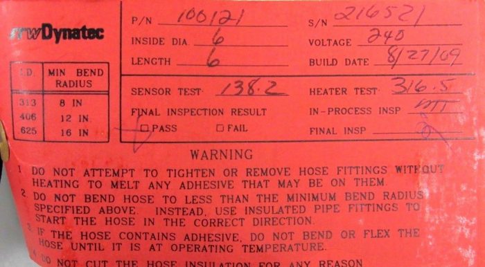 NEW ITW DYNATEC 100121 HOT MELT GLUE HOSE 240V 6' 168 WATTS - Image 6