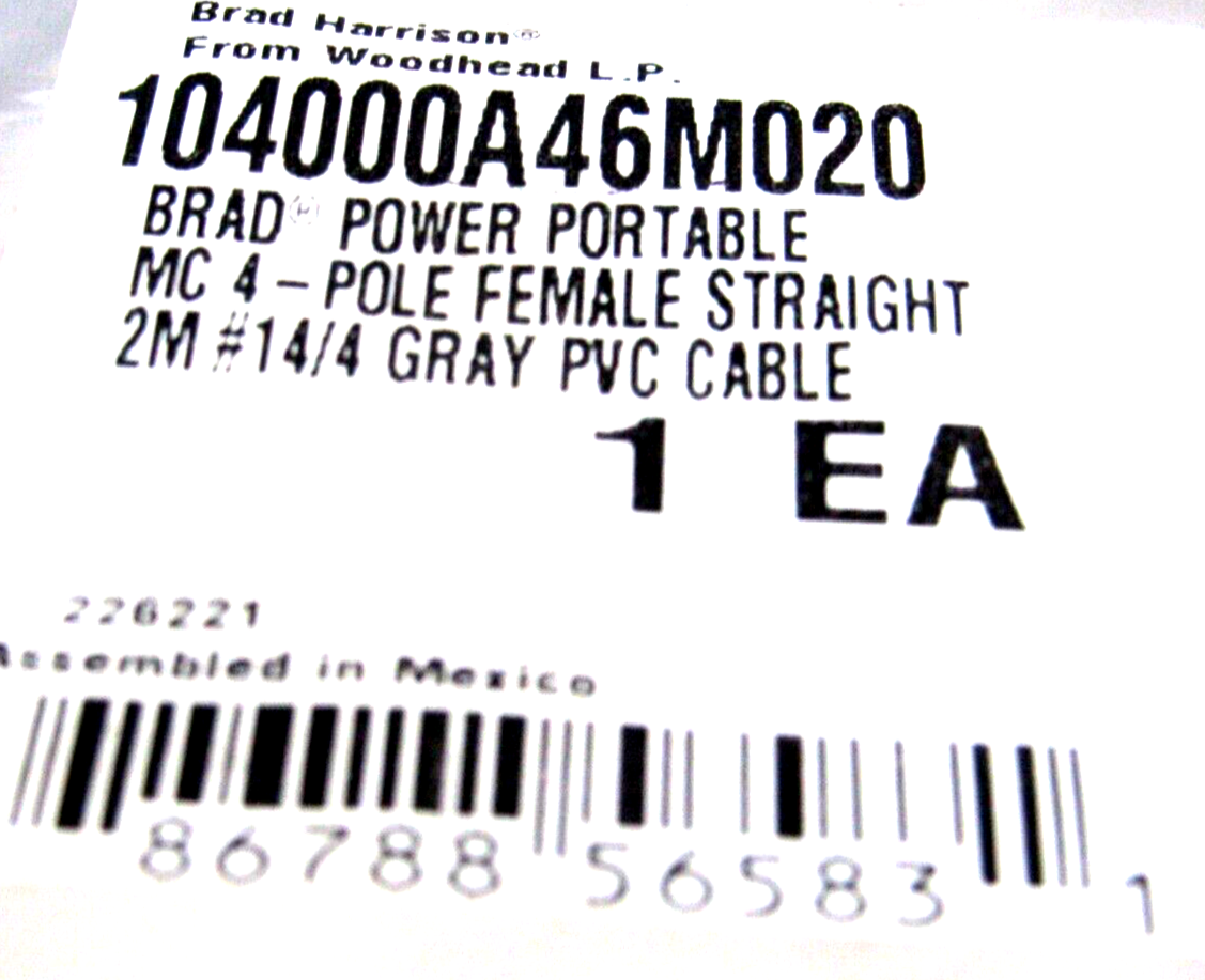 NEW MOLEX WOODHEAD 104000A46M020 GRAY PVC CABLE FEMALE - Image 3