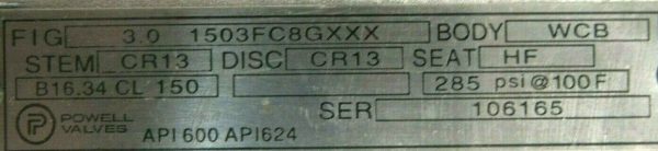 NEW POWELL 1503FC8GXXX GATE VALVE 150 3" WCB C7DL01 BH 133205 - Image 6