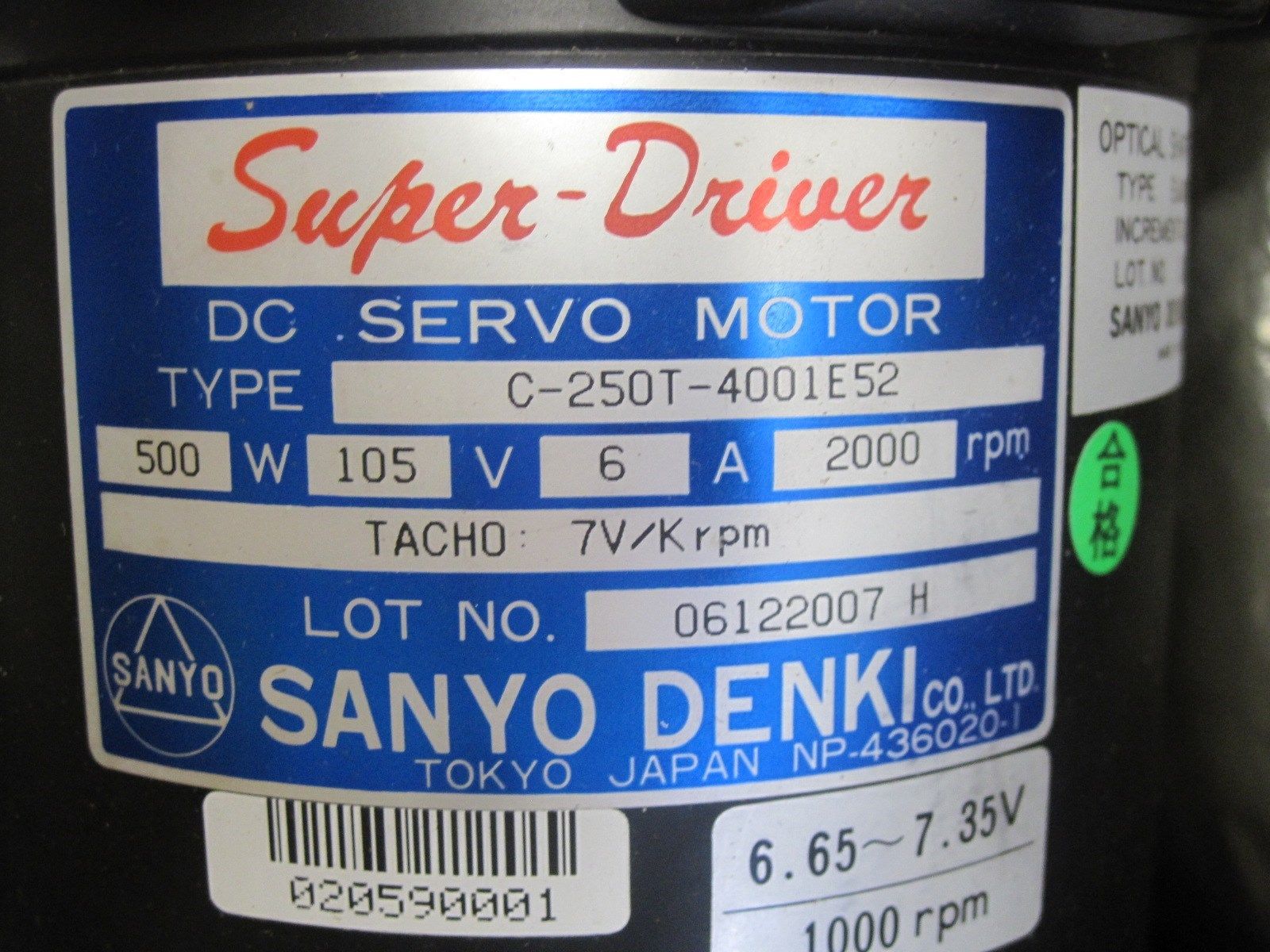 NEW SANYO DENKI C-250T-4001E52 SERVO MOTOR C250T4001E52 - Image 3