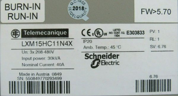 NEW SCHNEIDER ELECTRIC LXM15HC11N4X SERVO DRIVE 30KVA 208-480V 921067 - Image 5