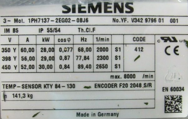 NEW SIEMENS 1PH7137-2EG02-0BJ6 SPINDLE MOTOR 1PH71372EG020BJ6 - Image 5