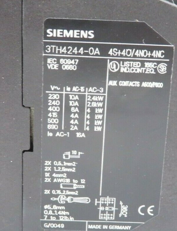 NEW SIEMENS 3TH4244-0AP6 CONTROL RELAY 240 VOLTS 3TH42440A 3TH42440AP6 - Image 3