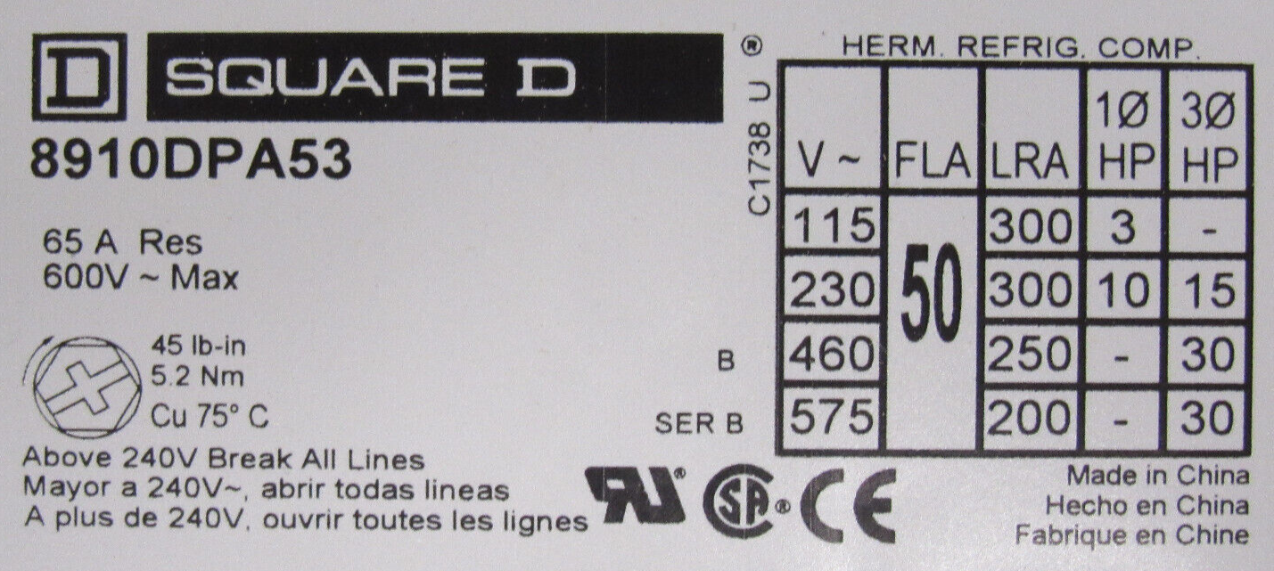 NEW SQUARE D 8910DPA53V09 CONTACTOR SER.B 08073 3 POLE 208-240V-60HZ 220V-50HZ - Image 4