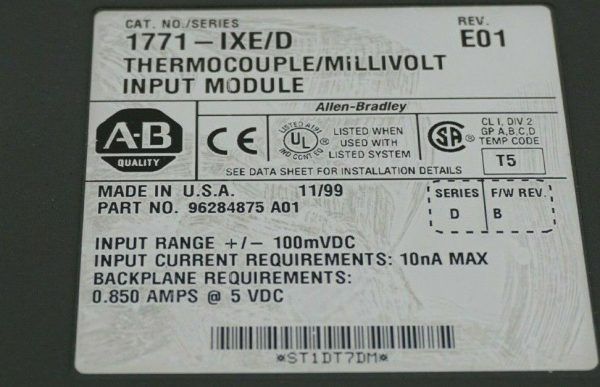 USED ALLEN BRADLEY 1771-IXE/D 1771-WI THERMOCOUPLE INPUT MODULE 1771IXED - Image 4