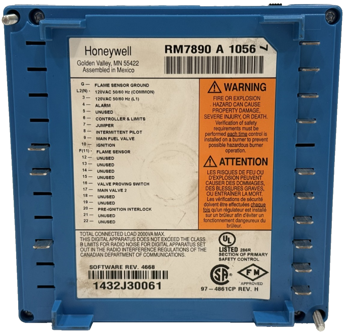 USED HONEYWELL RM7890 A 1056 ON/OFF PRIMARY BURNER CONTROLLER RM7890A1056 - Image 5