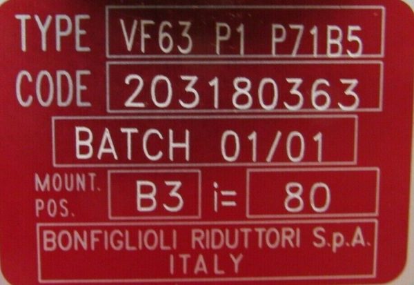 NEW BONFIGLIOLI VF63-P1-P71B5 GEAR REDUCER B3=80 VF63P1P71B5 - Image 5