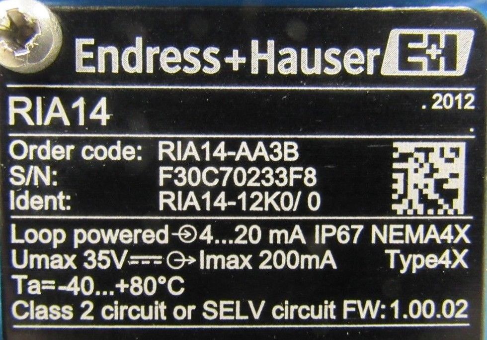 NEW ENDRESS + HAUSER RIA14-AA3B FIELD INDICATOR RIA14AA3B RIA14-12K0/0 ...