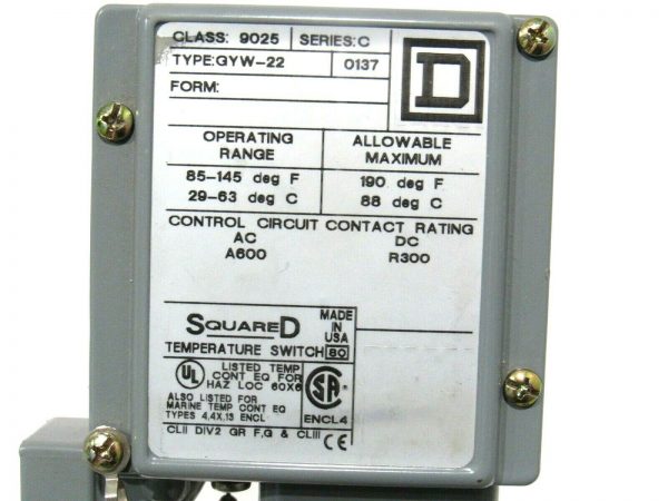 NEW SQUARE D 9025-GYW-22 PRESSURE SWITCH SER.C 9025GYW22 - Image 3
