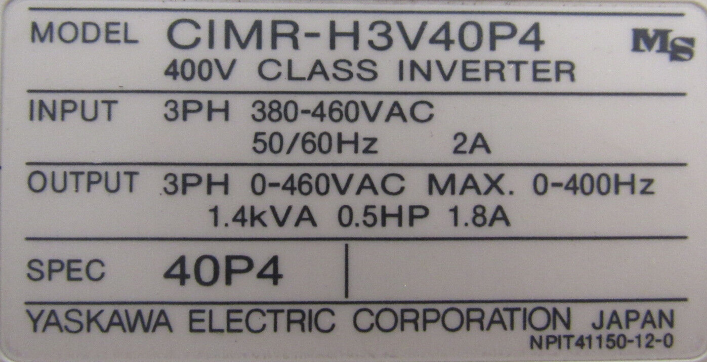 NEW YASKAWA CIMR-H3V40P4 AC DRIVE VARISPEED 616H3 CIMRH3V40P4 - Image 5