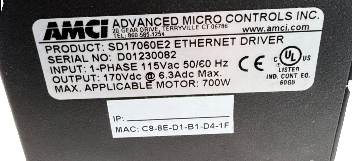 NEW ADVANCED MICRO CONTROLS SD17060E2 ETHERNET DRIVER - SB Industrial ...
