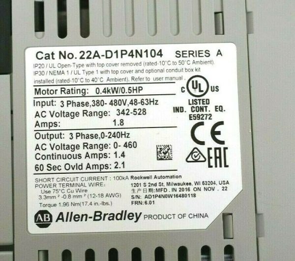 NEW ALLEN BRADLEY 22A-D1P4N104 POWER FLEX 4 AC DRIVE 22AD1P4N104 - Image 3