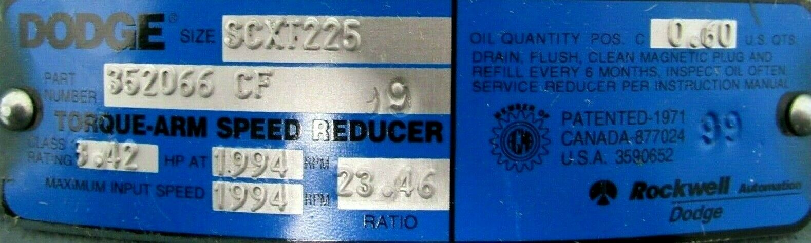 NEW DODGE SCXT2 REDUCER 352066CF 23.46:1 SCXT225 SHAFT 1-1/8