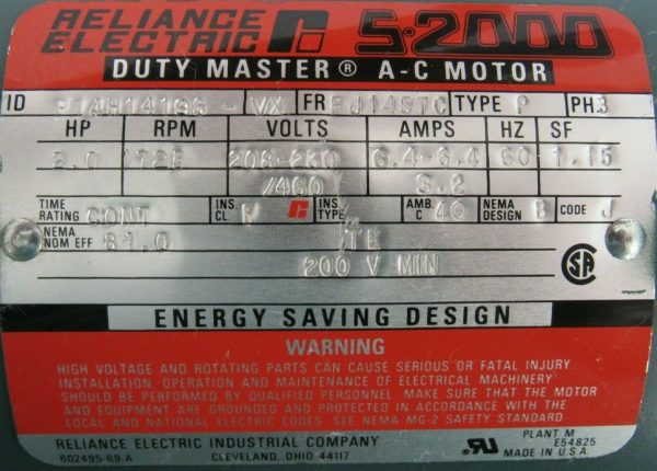 NEW RELIANCE ELECTRIC P14H1419S-VX MOTOR 2HP 1725RPM 208-230/460V 028461 - Image 4