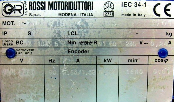 NEW ROSSI MOTORIDUTTORI 3-F0-71B-4-B5 MOTOR 230V IEC34-1 BC-03-103-5 3F071B4B5 - Image 5