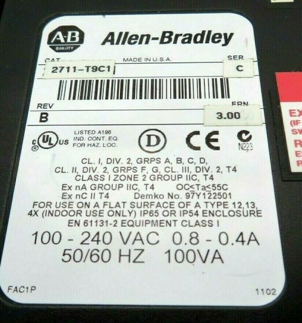REFURBISHED ALLEN BRADLEY 2711-T9C1 PANEL VIEW TOUCH SCREEN SER C 2711T9C1 - Image 3