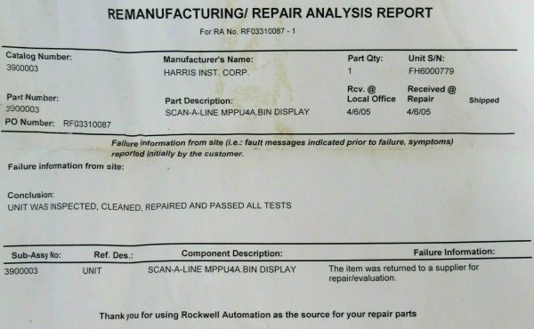 REFURBISHED HARRIS INSTRUMENTS 3900003 SCAN-A-LINE DISPLAY MPPU4A.BIN - Image 6