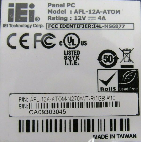 USED IEI AFL-12A-ATOM TOUCH PANEL AFL-12A-ATOM-N270/WT-R/1GB-R10 AFL12AATOM - Image 5