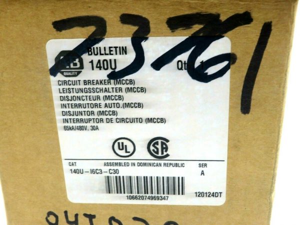 NEW ALLEN BRADLEY 140U-I6C3-C30 CIRCUIT BREAKER 30AMP 480V SER A 140UI6C3C30 - Image 3