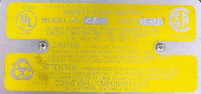 NEW CONVEYOR COMPONENTS RS-2X SAFETY STOP SWITCH RS2X - Image 4