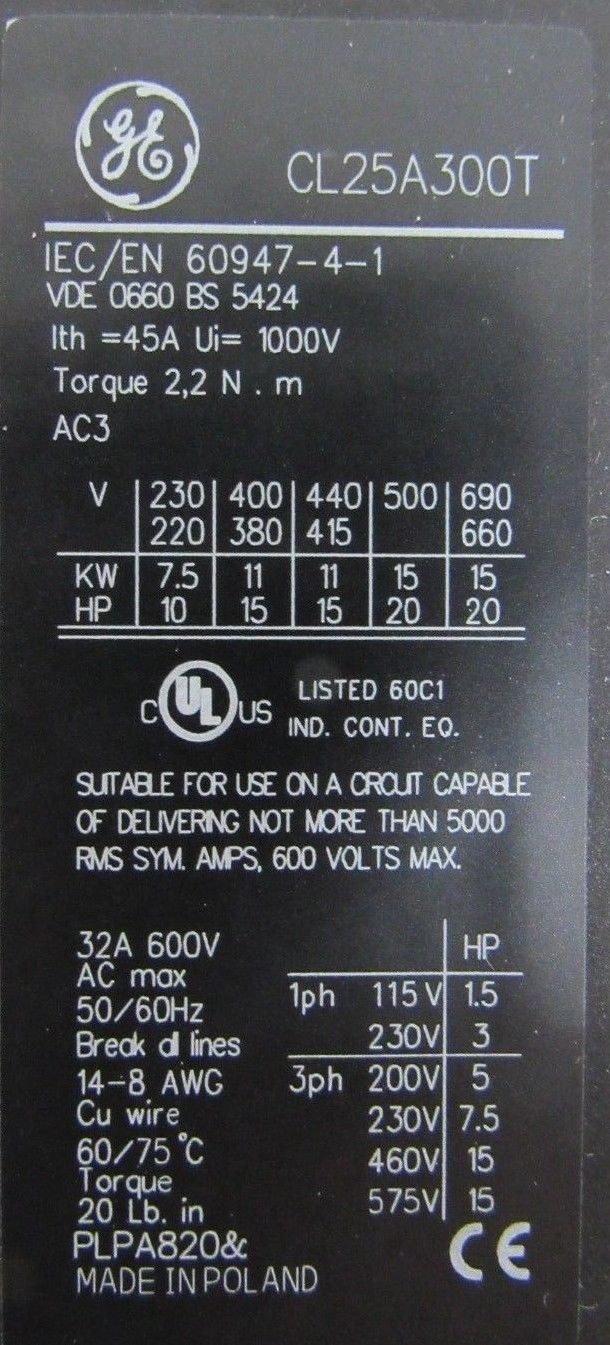 NEW GENERAL ELECTRIC CL25A310TH CONTACTOR CL25A300T 112682 - Image 4