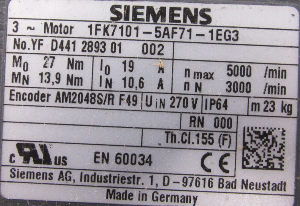 NEW SIEMENS 1FK7101-5AF71-1EG3 SERVO MOTOR 1FK71015AF711EG3 - Image 5
