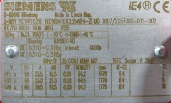 NEW SIEMENS 1LE16041EB235AB4-Z MOTOR 25HP 1CV4182B 1-7/8" DIA. D-90441 - Image 4