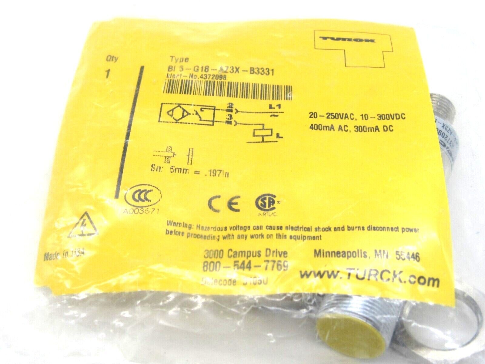NEW TURCK BI5-G18-AZ3X-B3331 SENSOR 4372098 BI5G18AZ3XB3331 - Image 3