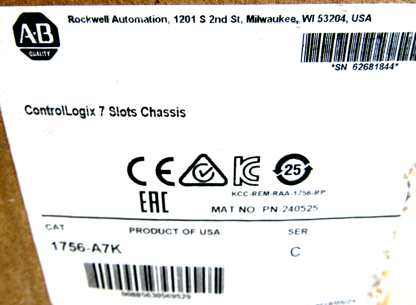 ALLEN BRADLEY 1756-A7K CONTROL LOGIX 7 SLOTS CHASSIS 1756A7K NEW