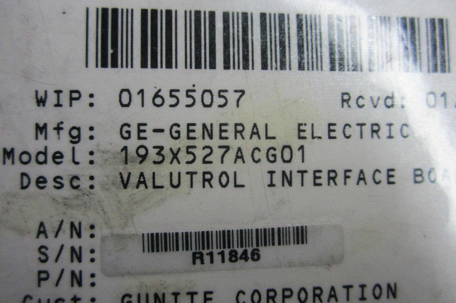 GENERAL ELECTRIC 193X527ACG01 VALUTROL INTERFACE BOARD