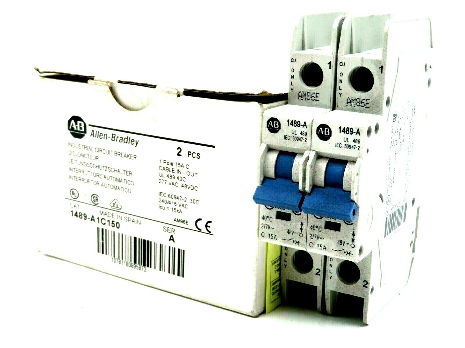 NEW 2 PCS. ALLEN BRADLEY 1489-A1C150 CIRCUIT BREAKER SERIES A 1489A1C150
